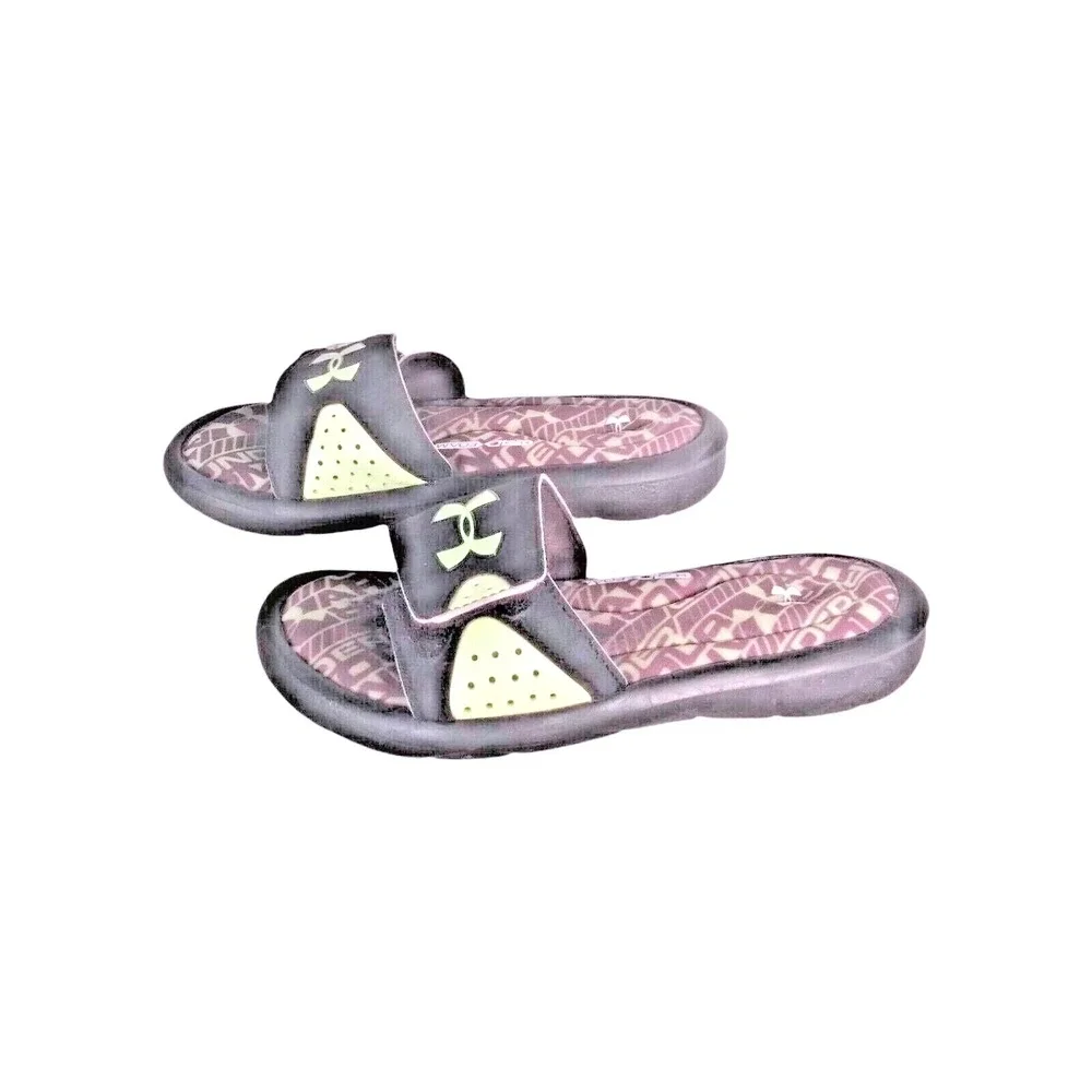 Under Armour Kids Ignite 4D Foam Adjustable Slides Black Lime Green‎ Sandals